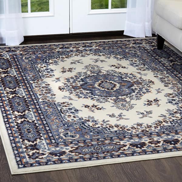 Premium Blue/Ivory 5 ft. x 7 ft. Medallion Area Rug