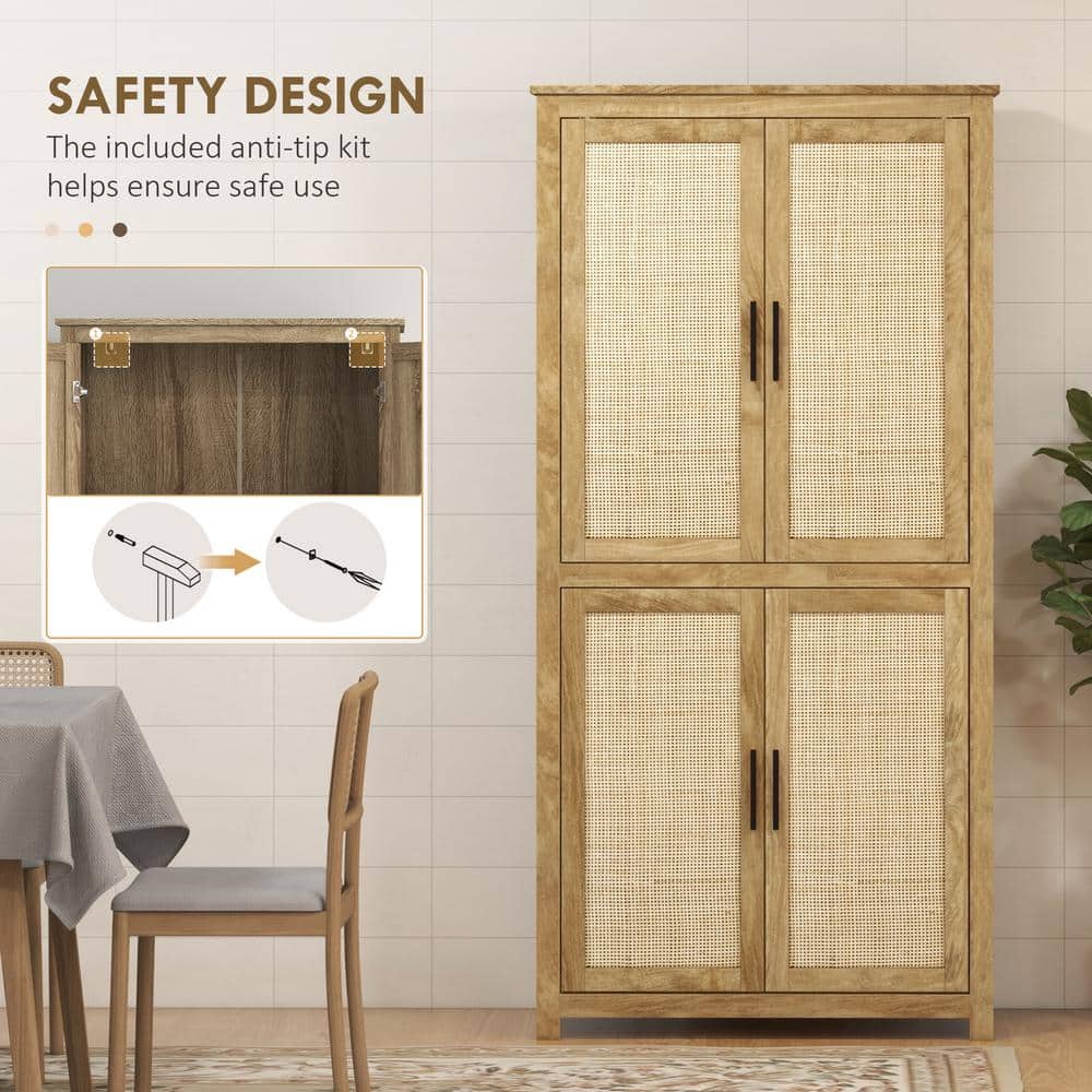 Natural Brown Rattan Kitchen Pantry Organizer with Adjustable Shelves