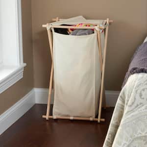 Natural Cream, Collapsible, Polycotton, Laundry Hamper, Wood X-Frame
