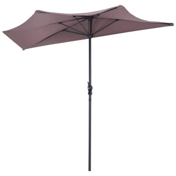 Clihome 9 ft. Market Patio Umbrella Bistro Half Round Umbrella without Weight Base in Tan