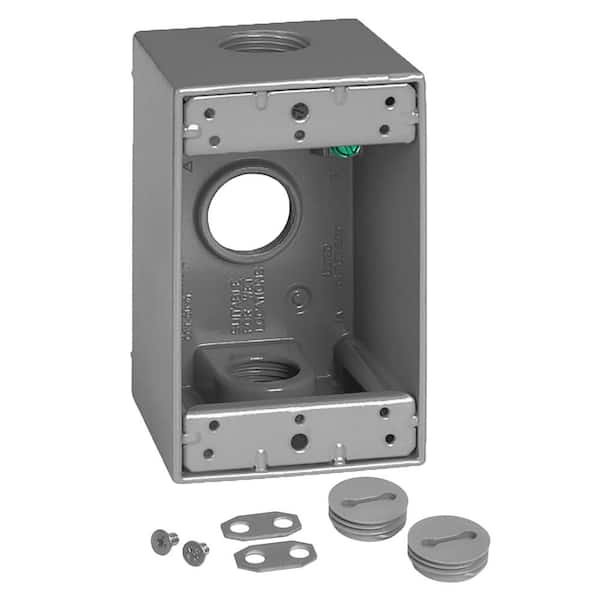 Commercial Electric 1-Gang Metal Weatherproof Deep Electrical Outlet Box with (3) 3/4 inch Holes, Gray