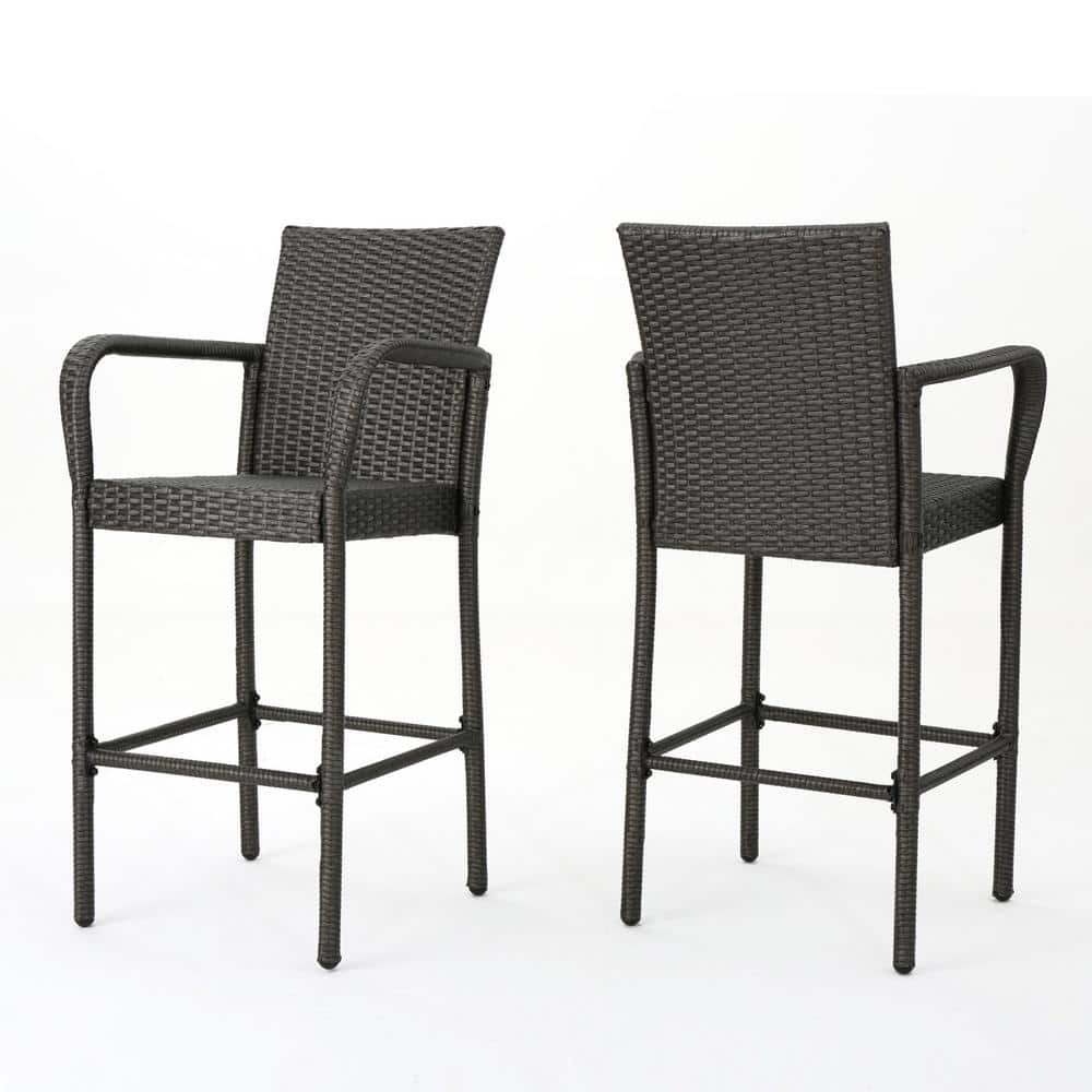 Cisvio 30Inch Wicker Grey Outdoor Bar Stool with White Cushion (Set of