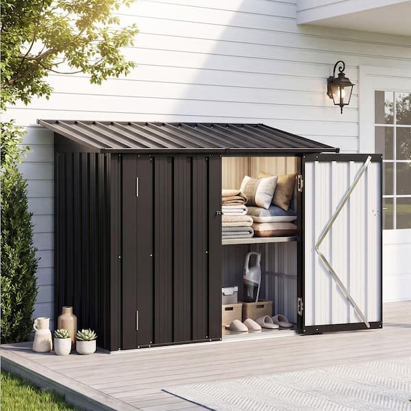 5 ft. x 3 ft. Metal Shed with 2-Piece Shelves, Floor, Outdoor Waterproof Storage Shed (15 sq. ft.)