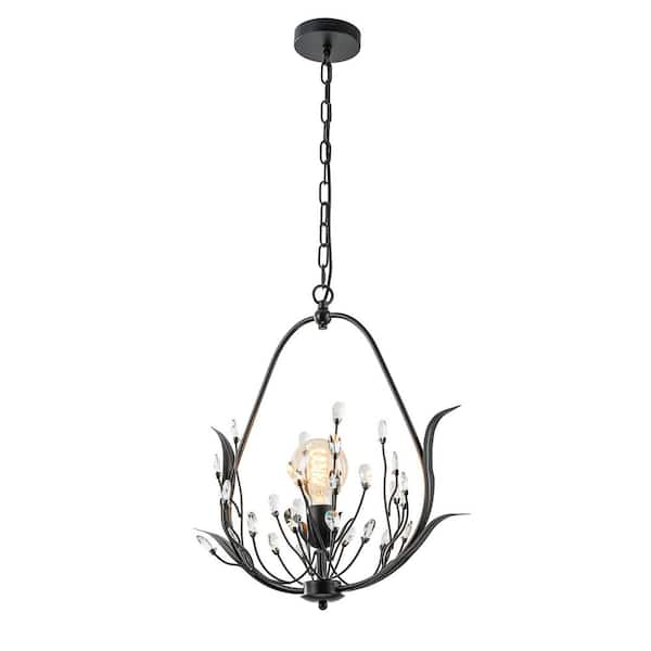 ELE Light & Decor Lia 60-Watt 1-Light Matte Black Kitchen Pendant Light With Crystal Accent with no bulbs included