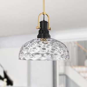 Modern 1-Light Gold Pendant Light with Hammered Glass Shade, No Bulb Included