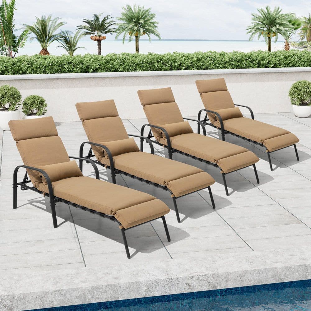 4-Piece Adjustable Metal Outdoor Chaise Lounge with Tan Cushion price history on PriceWatchPro