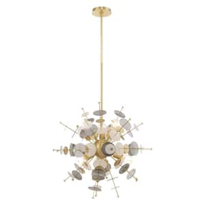 Cowcetta 6-Light Satin Brass Starburst Chandelier with Satin Brass Discs and Glass Discs