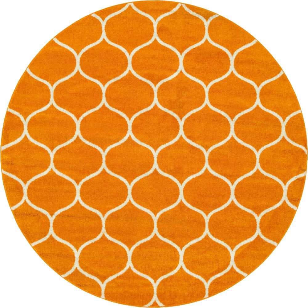 Unique Loom Trellis Frieze Rounded Orange 8 ft. x 8 ft. Area Rug