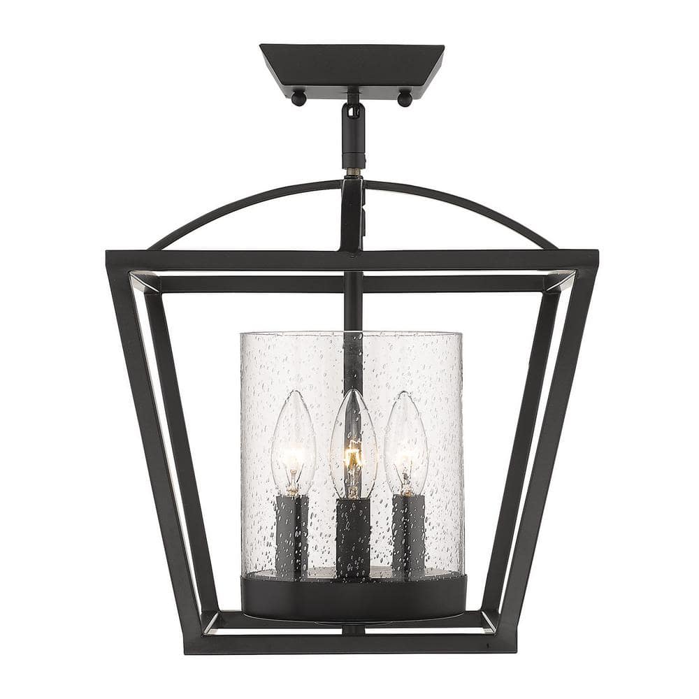 Matte Black Indoor/Outdoor Glass Semi-Flush Light