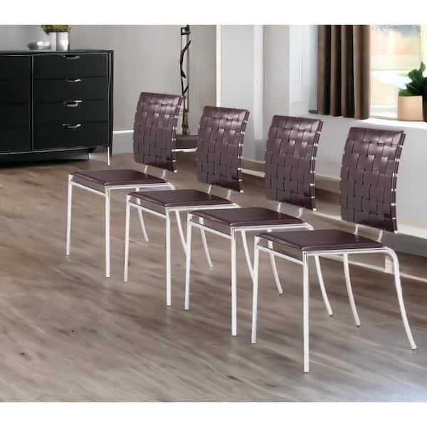 HomeRoots Espresso And Silver Upholstered Faux Leather Open Back Side Chair (Set Of 4)