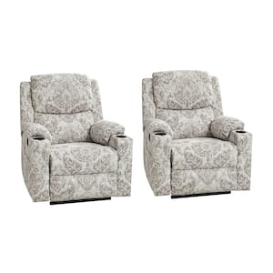 Lorenz Beige Traditional Dual Motor Lift Assist Recliner with Massage and Heat (Set of 2)