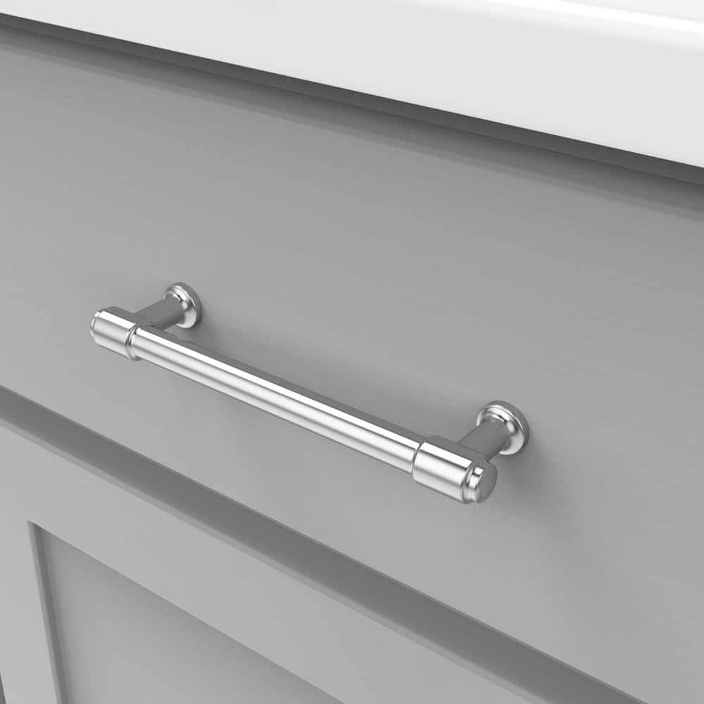 Chrome 5-1/16" Modern Bar Cabinet Pull with Mounting Hardware