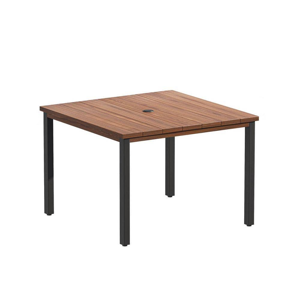 vicllax 40.2 in. Walnut Square Metal Outdoor Dining Table, All
