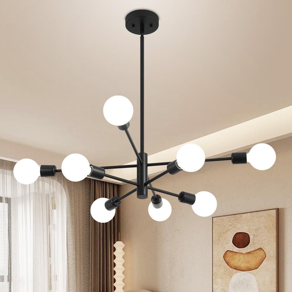 Vintage 8-Light Black Linear Sputnik Chandelier for Living Room, Mid Century Ceiling Lights without Glass Shade and Bulb price history on PriceWatchPro