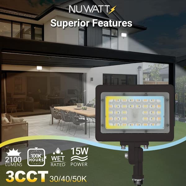 NuWatt 15-Watt 2250 Lumens Bronze Outdoor Integrated LED Flood