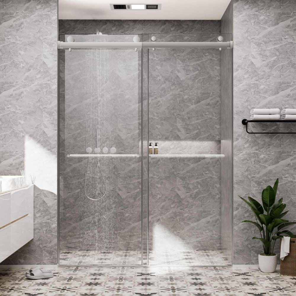 60 in. W x 72 in. H Double Sliding Frameless Shower Door in Chrome with Smooth Sliding and 3/8 in. SGCC Clear Glass price history on PriceWatchPro