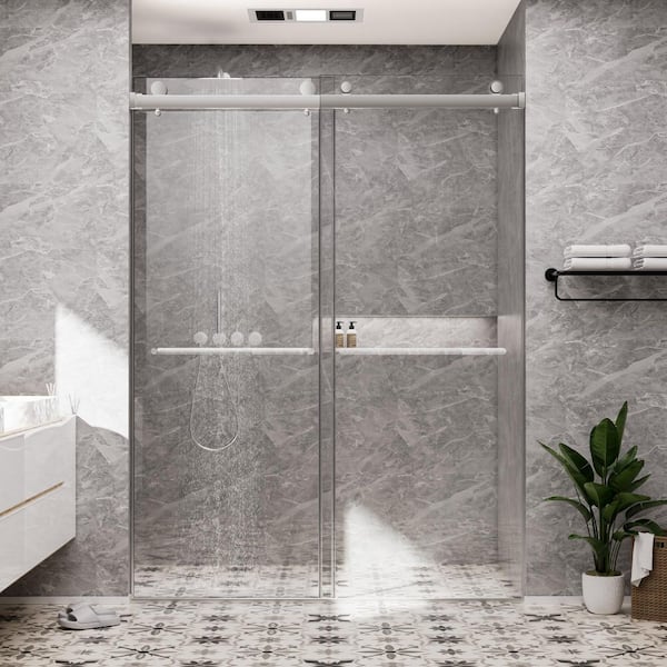 60 in. W x 72 in. H Double Sliding Frameless Shower Door in Chrome with Smooth Sliding and 3/8 in. SGCC Clear Glass