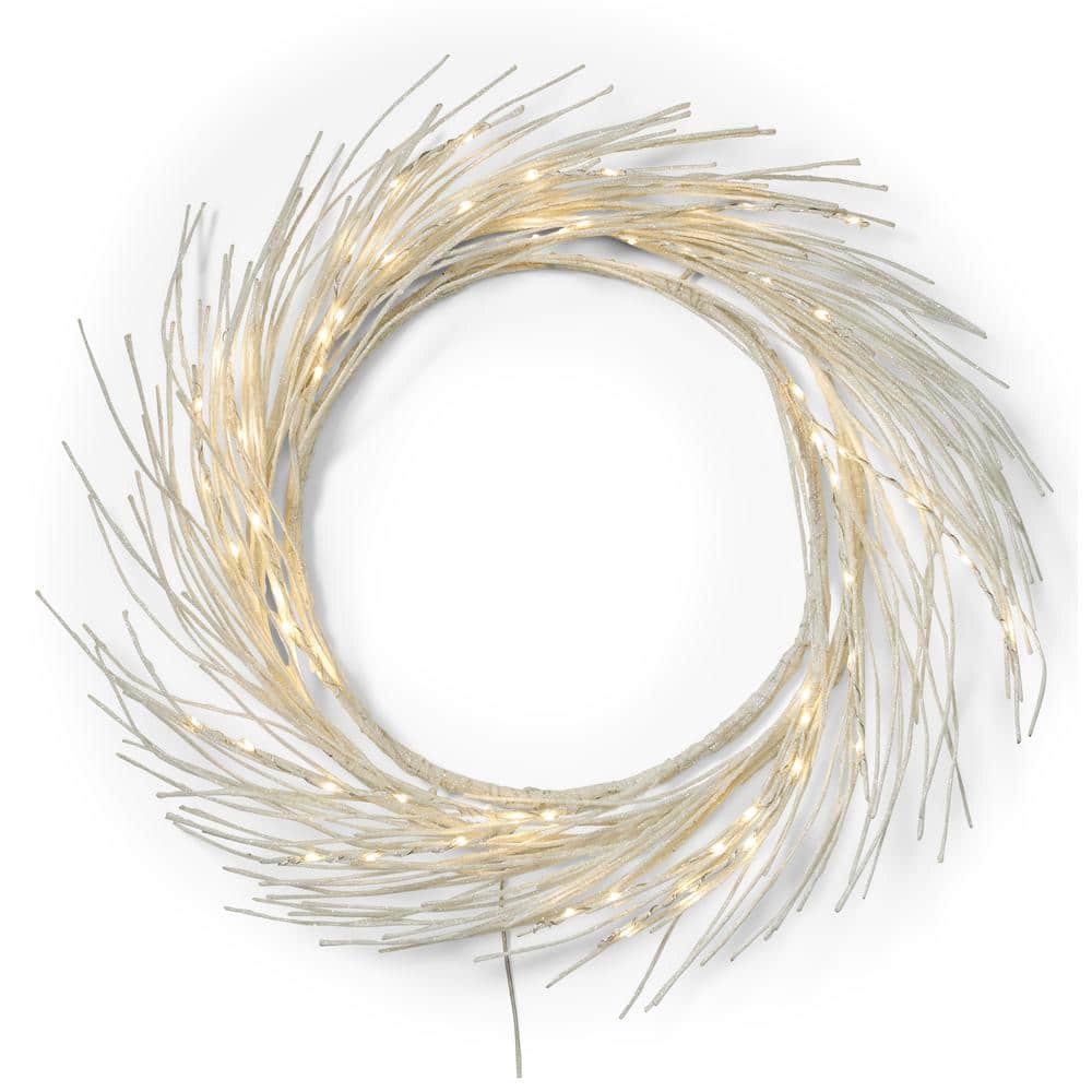24 in. Dove White Glitter Battery Operated Pre-Lit Warm White LED Artificia