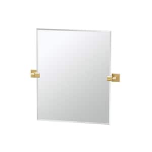 Elevate 24 in. W x 24 in. H Frameless Rectangular Beveled Edge Bathroom Vanity Mirror in Brushed Brass