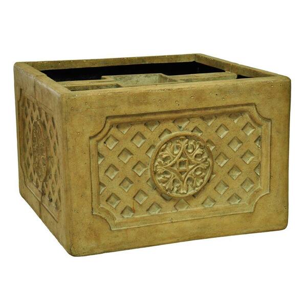 MPG 18 in. Square Aged Ivory Cast Stone Mailbox Planter