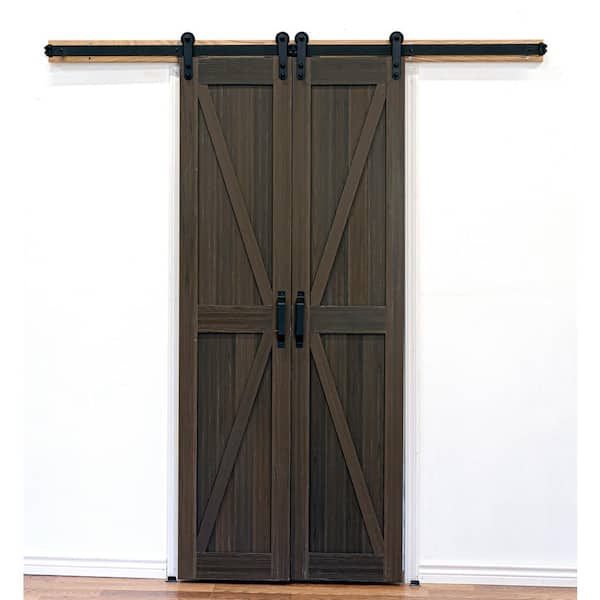 42 in. x 84 in. Board and Batten Composite PVC Hickory Split Sliding Barn Door with Hardware Kit