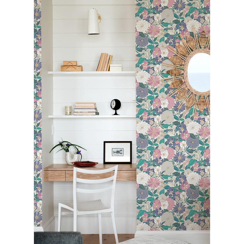 Pink and Beige Bohemian Floral Peel and Stick Wallpaper Roll