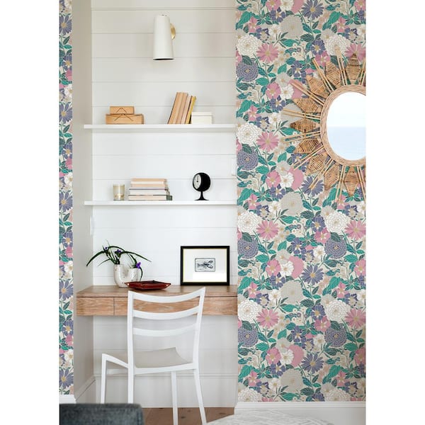 Beige Bohemian Floral Vinyl Peel and Stick Matte Wallpaper