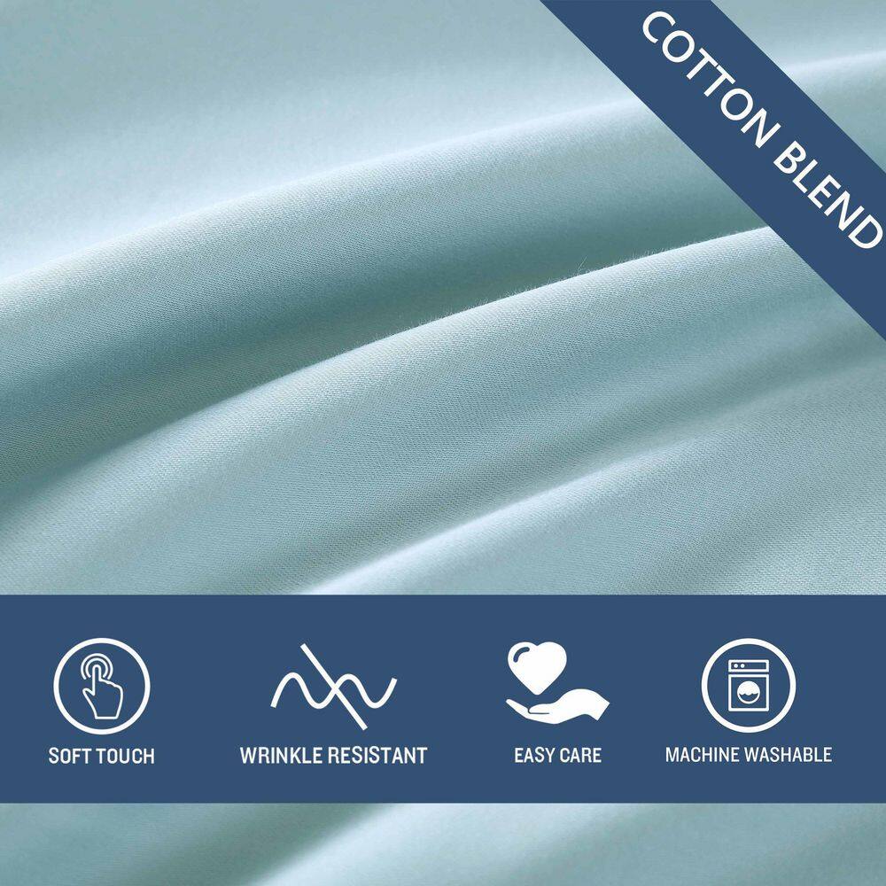 Queen Blue Cotton Polyester Sateen Sheet Set