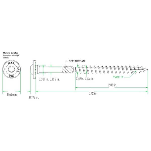 5/16 in. x 3-1/8 in. RSS Star Drive Washer Head Alternative Lag Screw