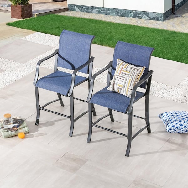 TOP HOME SPACE Stackable Metal Outdoor Bar Stool 2-Pack Blue
