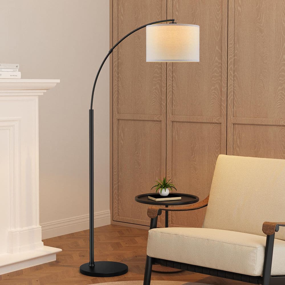 KAWOTI 70 in. Arc Black Floor Lamp with Adjustable Angle Shade