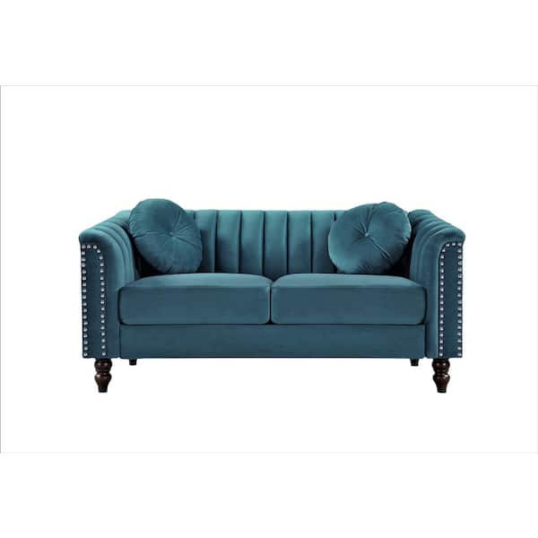 US Pride Furniture Hills 61.4 in. Blue-Green Velvet 2-Seater Loveseat with Tufted Back