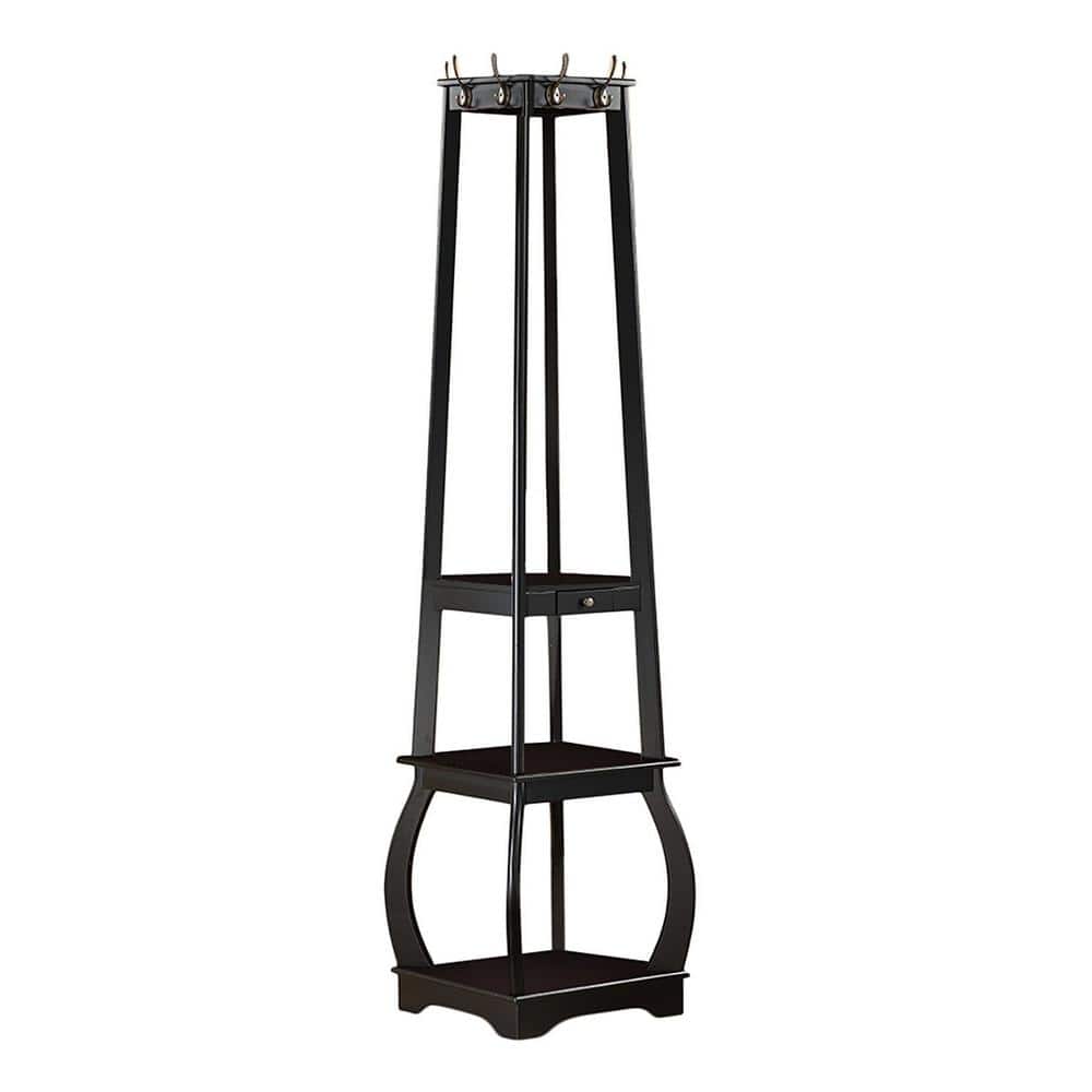 Kings Brand Furniture Black Wood Hall Tree with 8Hooks and Shelves