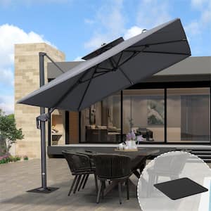 9 ft. x 12 ft. 2-Tier Aluminum Cantilever 360° Rotation Patio Umbrella with Base Plate, Gray