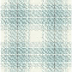 56 sq. ft. Aquamarine Harrelson Plaid Unpasted Paper Wallpaper Roll