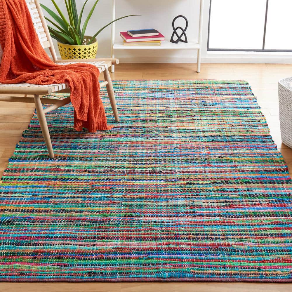 Handmade Boho Stripe Wool-Cotton Blend Rug, Green/Multi, 2'6" x 4'