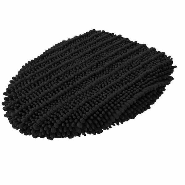 Soft Chenille Toilet Lid Cover with Non-Slip Rubber Backing, Machine Washable, 17.5 x 15 in, Black