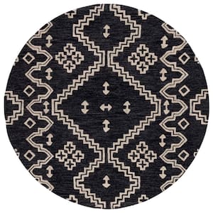 Abstract Black/Ivory 6 ft. x 6 ft. Tribal Chevron Round Area Rug