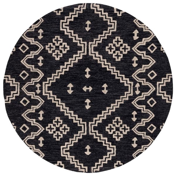 SAFAVIEH Abstract Black/Ivory 6 ft. x 6 ft. Tribal Chevron Round Area Rug