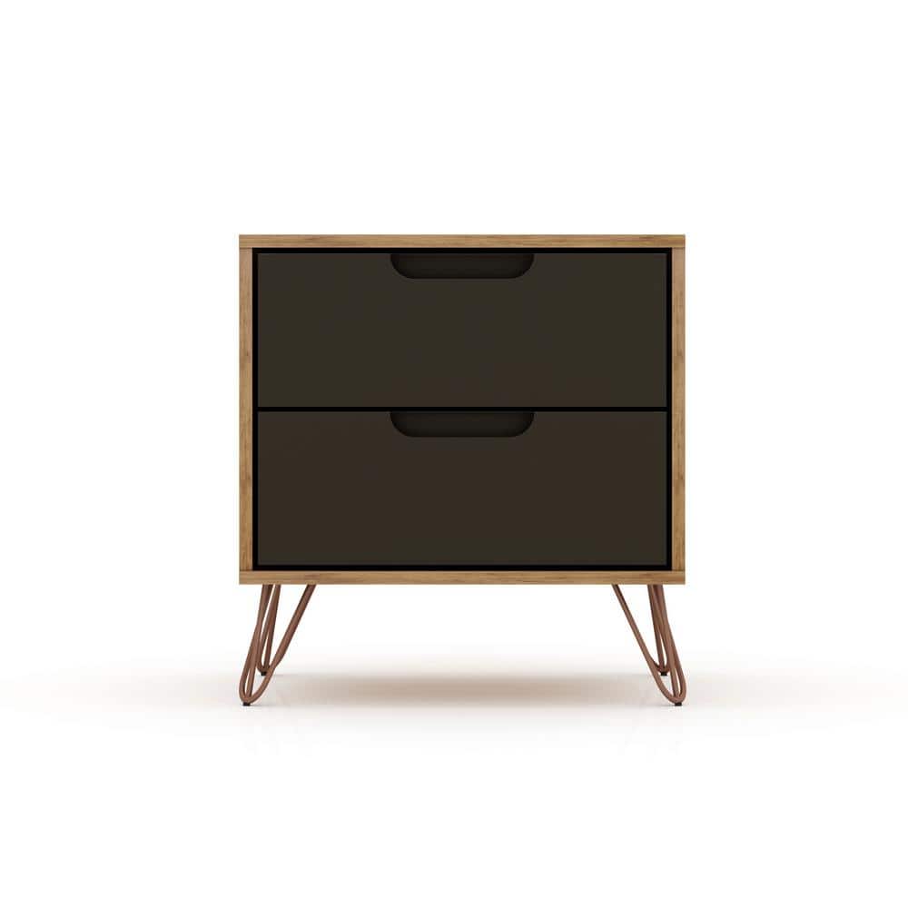 Mid-Century Modern Nature and Textured Grey 2-Drawer Nightstand Set
