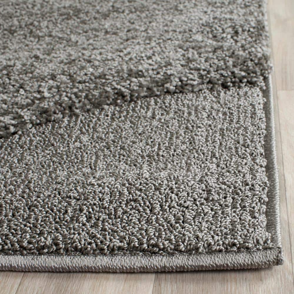 Grey and Beige Floral Shag Synthetic Area Rug
