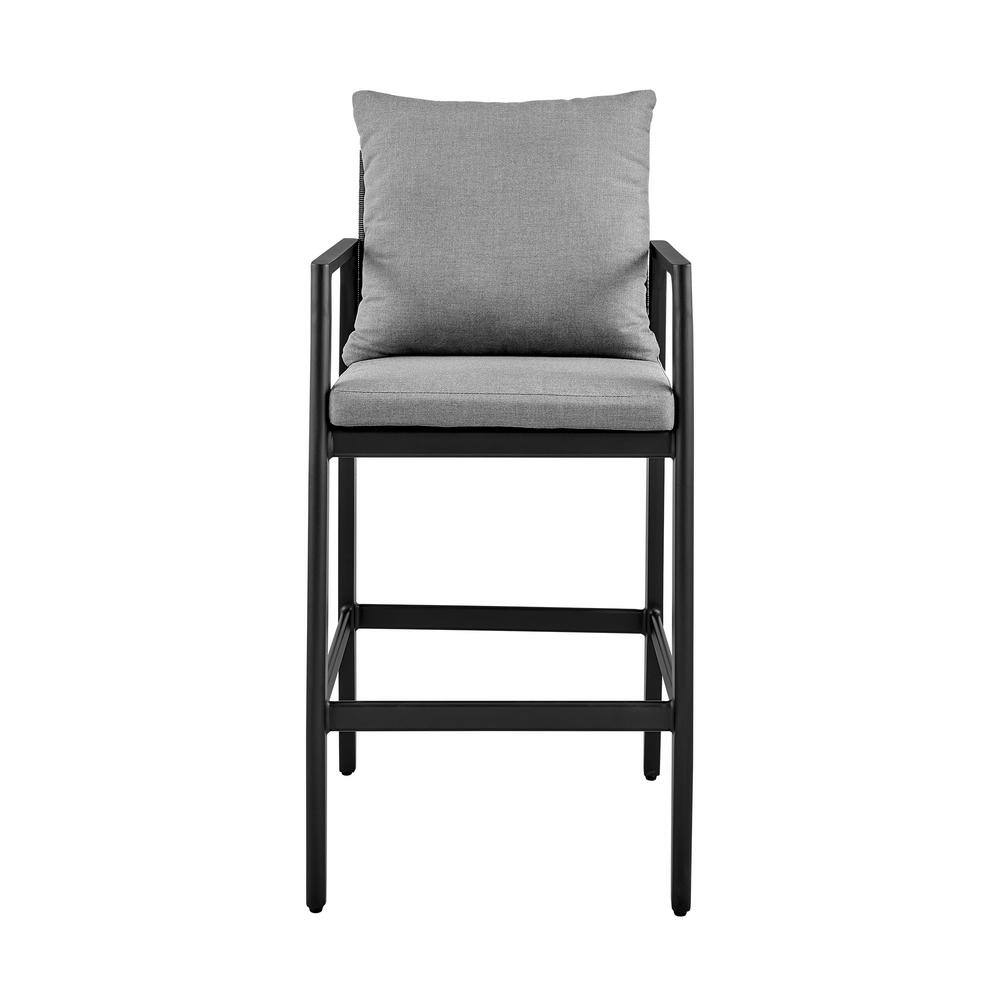 Grand Black and Gray Outdoor Bar Stool with Cushions