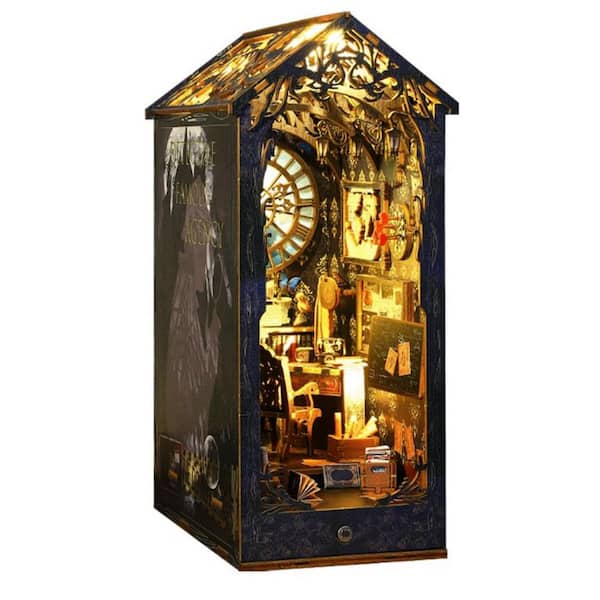 Angel Sar Detective Agency Themed DIY Book Nook Kit, 3D Wooden Puzzle Bookshelf Decor with LED, DIY Miniature Dollhouse Kit