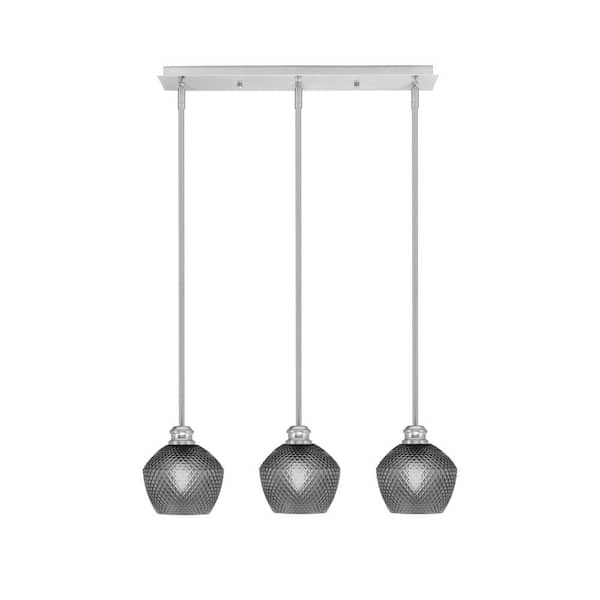 Unbranded Albany 60-Watt 3-Light Brushed Nickel Linear Pendant Light with Smoke Textured Glass Shades and No Bulbs Included