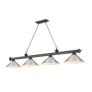 Cordon 4-Light Bronze Plate with Metal Brushed Nickel Shade Billiard Light with No Bulbs Included