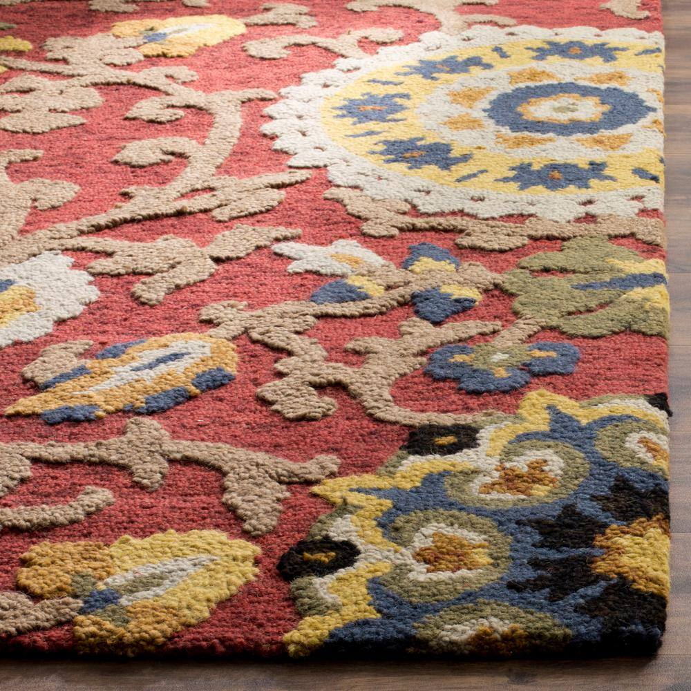 Hand-Tufted Blossom Red Floral Wool Rectangular Rug - 24" x 4"