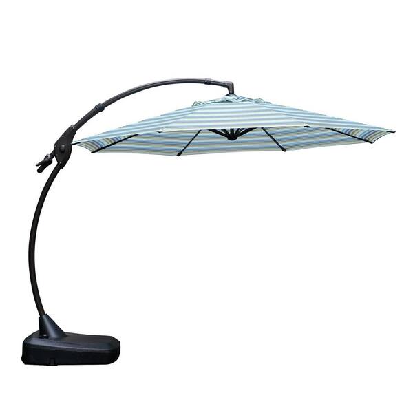 11 ft. Cantilever Outdoor Patio Umbrella with Base, Aluminum Offset Umbrella, Stripes
