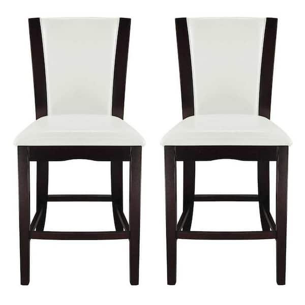 EVERGLADE HOME Mesilla 42 in. Espresso Full Back Wood Frame Bar Stool with White Faux Leather Seat (Set of 2)