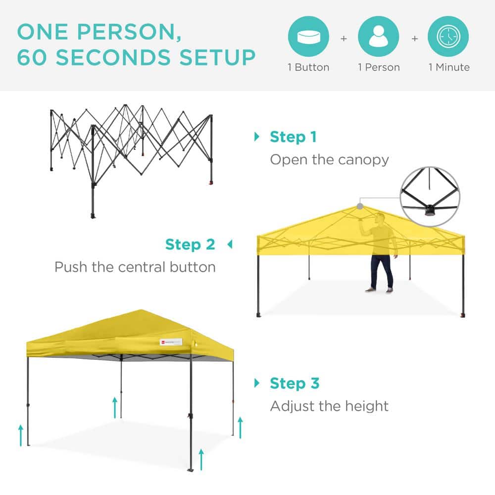 Yellow 12x12ft Adjustable Height Pop-Up Canopy Tent with Storage Bag