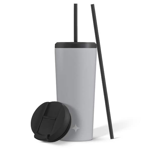 JoyJolt 24 oz. Stainless Steel Vacuum Insulated Tumbler with Straw and Flip Lids, Grey